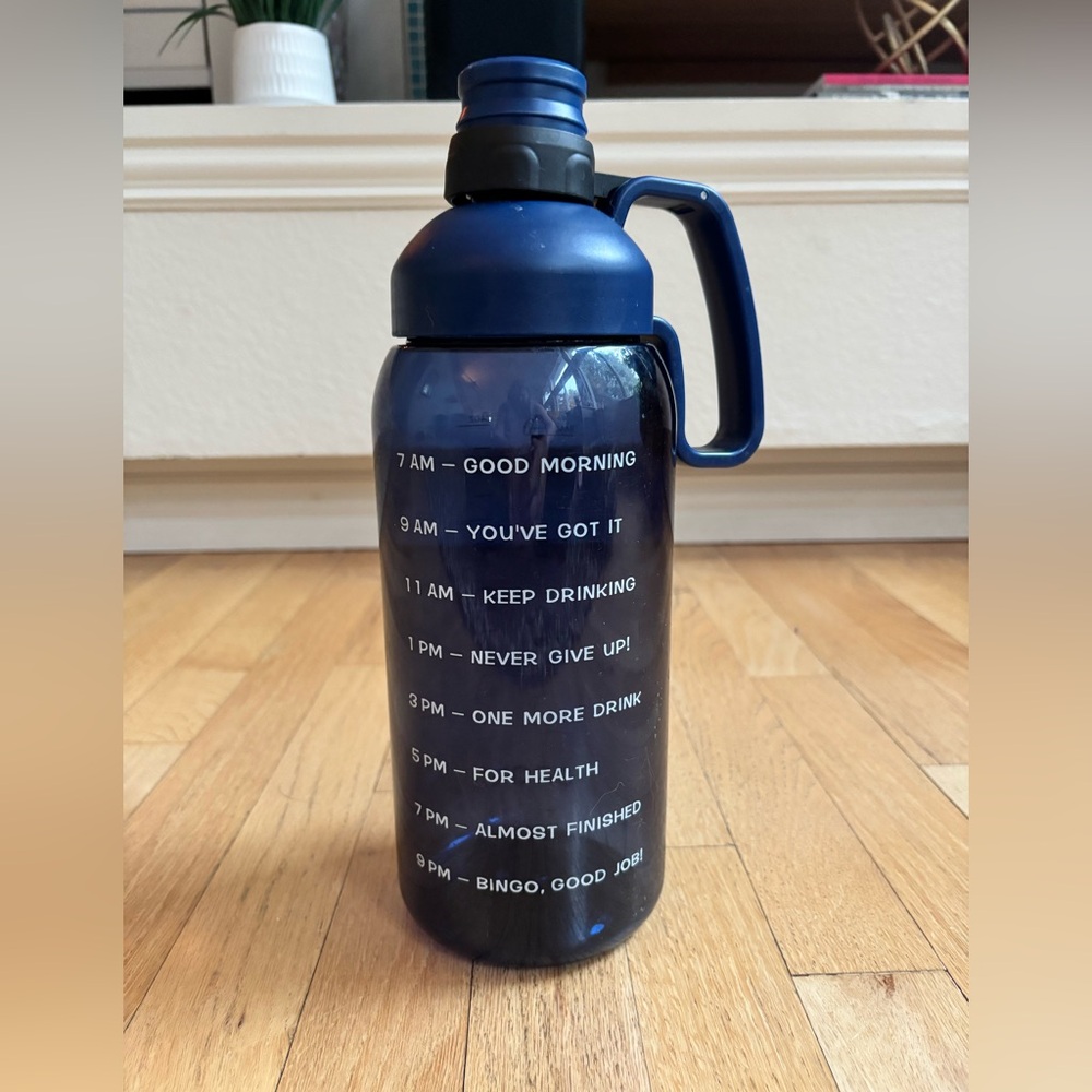 Blue Motivational Water Bottle - Daily Hydration Tracker